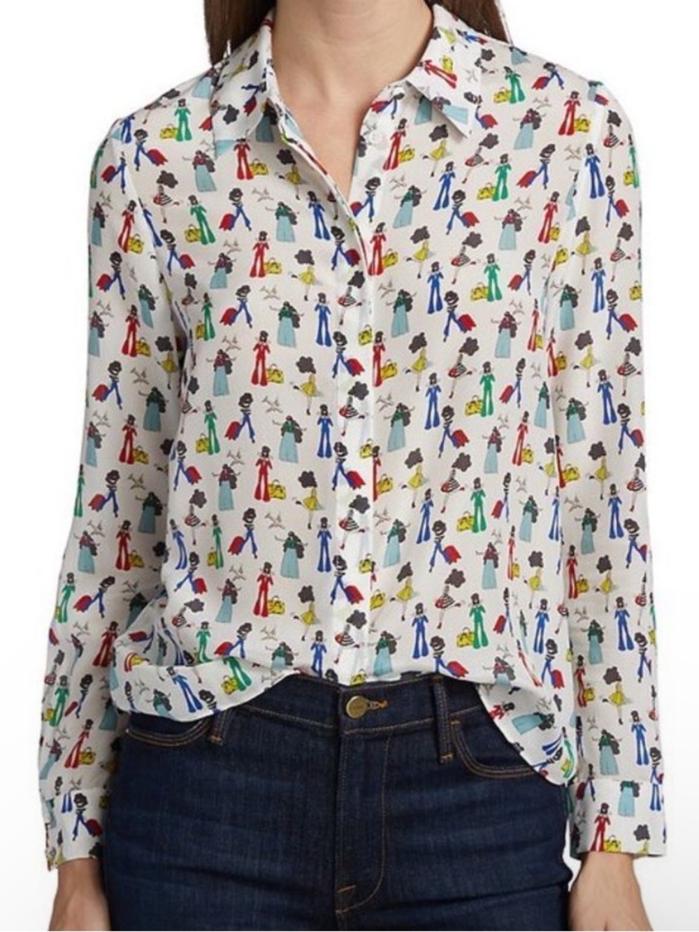 Alice Olivia Large Willa Passport Stace Print Silk Blouse White Colorful Office - Picture 8 of 8